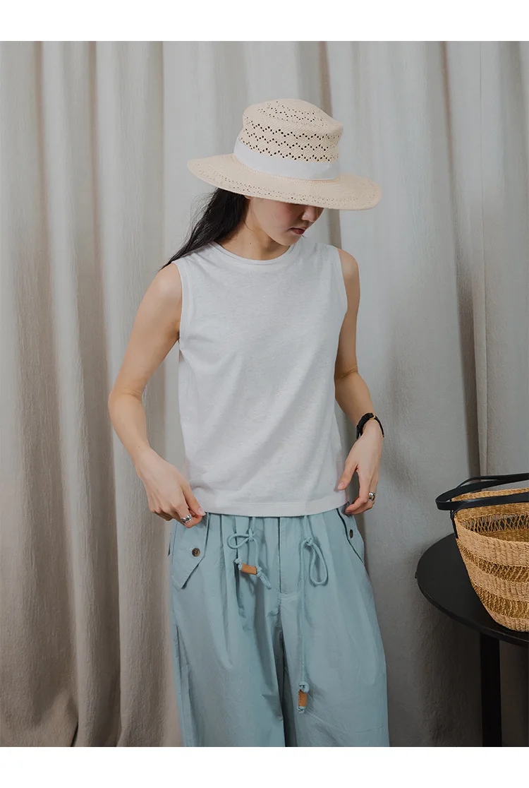 

Summer women's casual solid color round neck loose vest