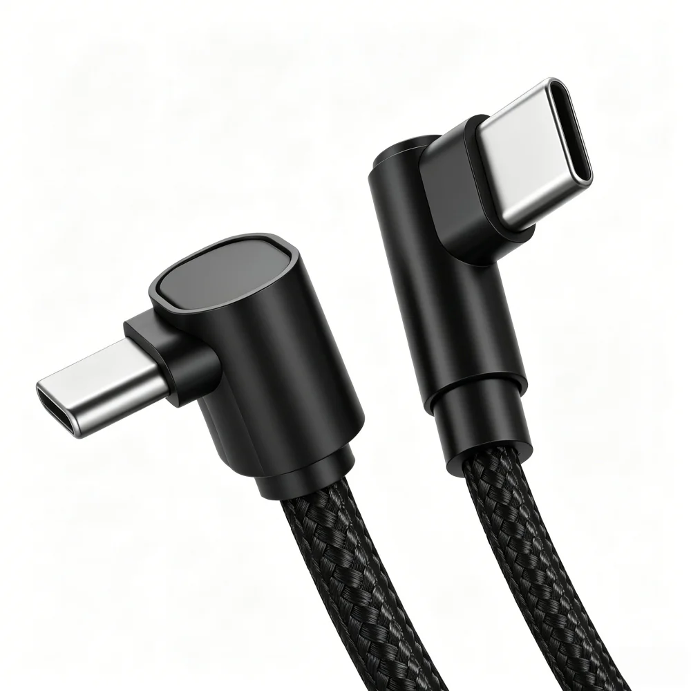 Cabo USB C para Tipo C com carregamento rápido de 100W, 90 graus, trançado, 0,25m/0,5m/1m/2m, 4A, com conector em ângulo, compatível com iPhone, Samsung, Xiaomi e Macbook.
