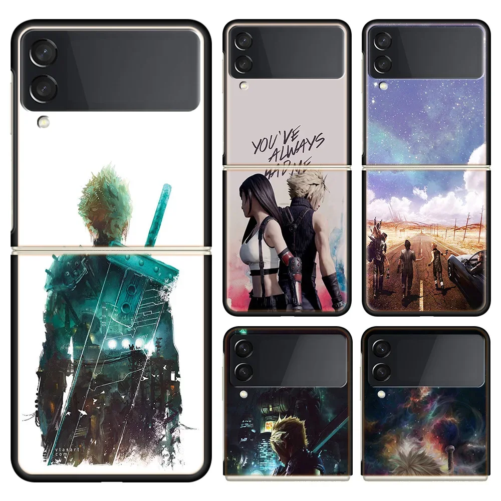 Final Fantasy VII Phone Case For Samsung Galaxy Z Flip 6 5 4 3 5G Black Coque Hard PC Luxury Cover Z Flip 5 Capa Fashio