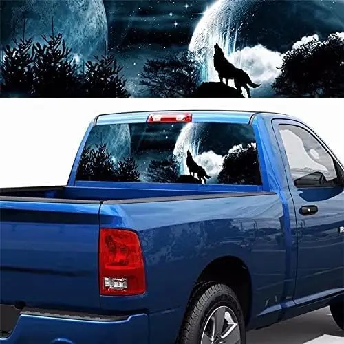 

Car Truck SUV Rear Window Decal Night Wolf Howling Stars Graphic Sticker 53"x14"