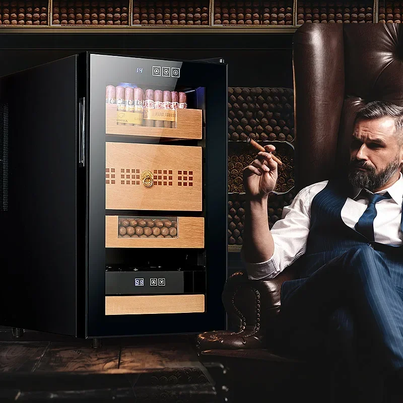 Nuevo Gabinete para cigarros con temperatura constante, humedad, estante de capa de madera de cedro, Enfriador de aire electrónico, congelador, oro rosa