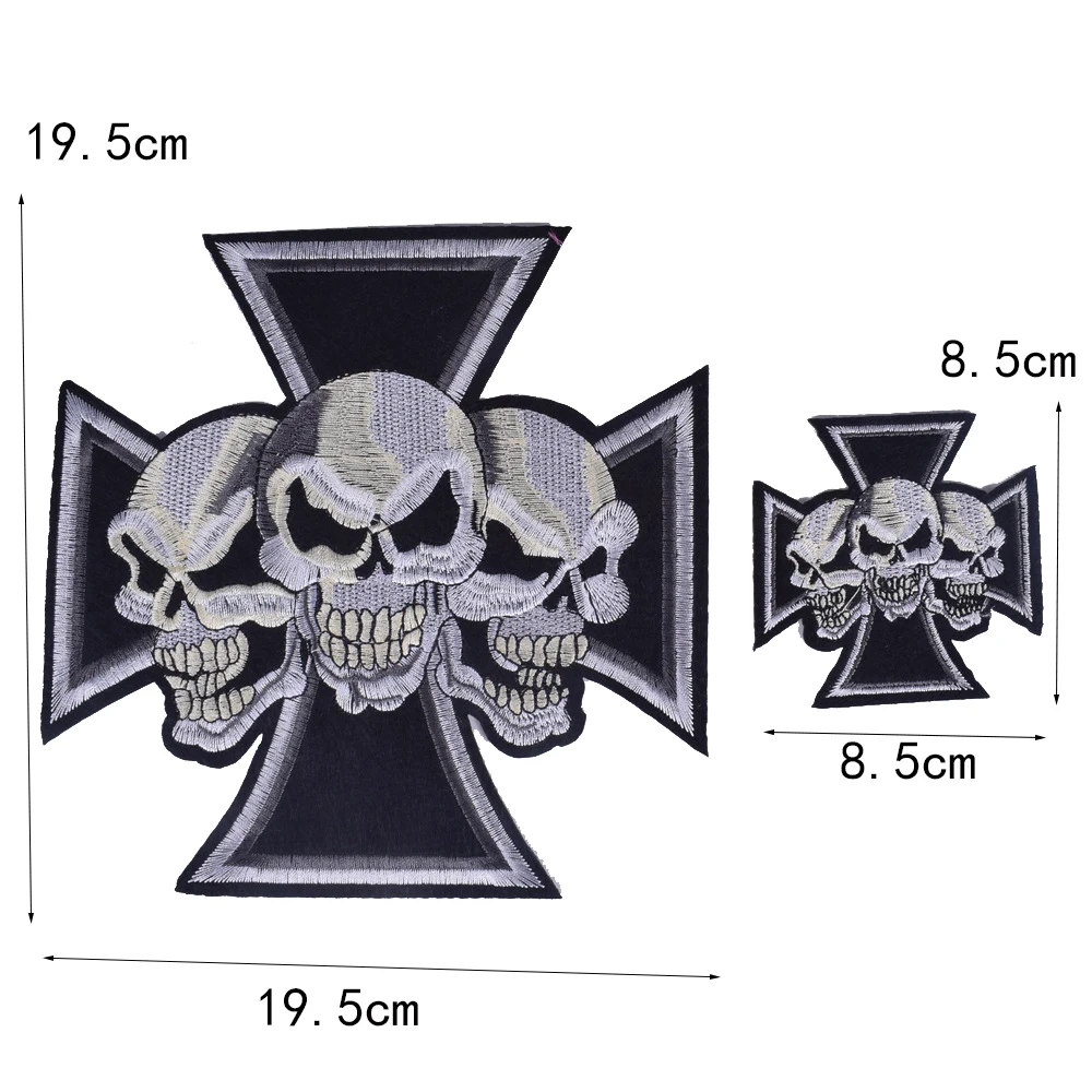 Big Black Skull Embroidery Patches Fabric Iron on Patch Sew-on Embroidered Appliques Thermo Stickers DIY Clothing Repair