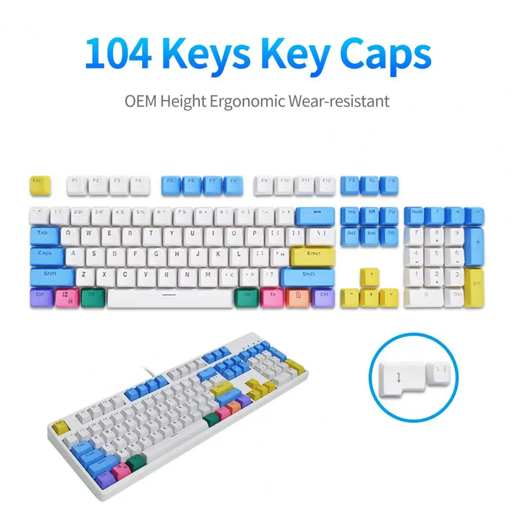 

104 Keys Key Caps OEM Height Ergonomic Wear-resistant Oil-proof Dirt Resistant Replacement Translucent PBT Rainbow Color Mechani