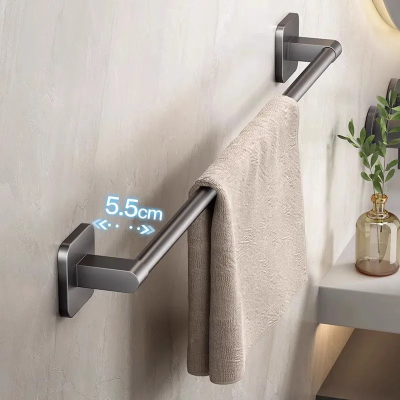 Bathroom Towel Holder Grey Without Drilling Bathroom Black Towel Rack Towel Bar Self-Adhesive Bathroom Towel Rack Towel Rail