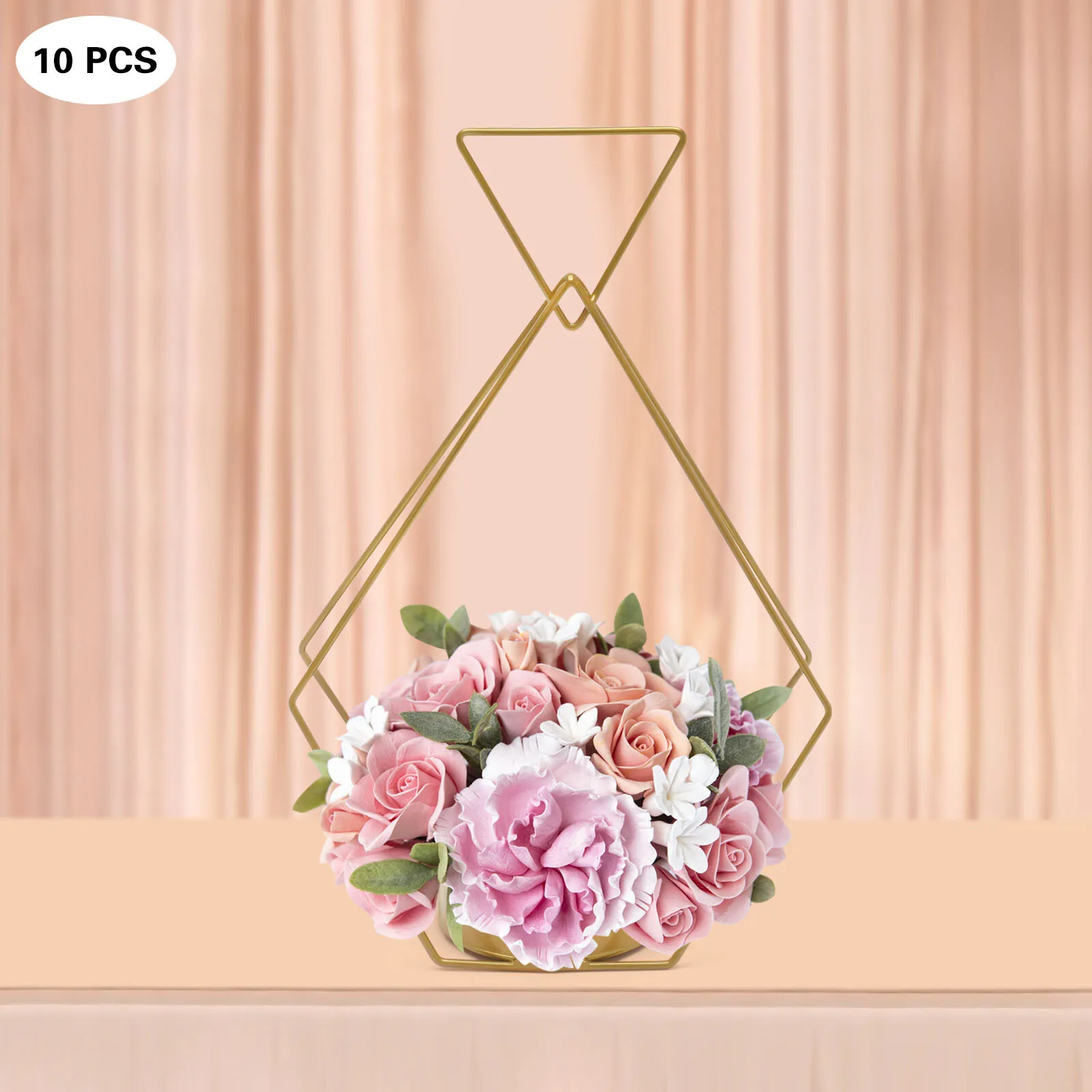 

10-Piece Geometric Gold Wedding Centerpieces Iron Material, Plastic Spraying Process With Diamond Shape For Weddings & Birthdays