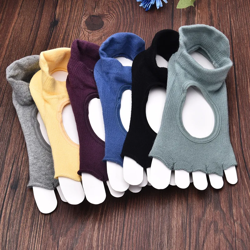 Women Yoga Socks Non-slip Embroidered Five Finger Backless Toeless Dance Pilates Ballet Sports Fitness Open Toe Socks