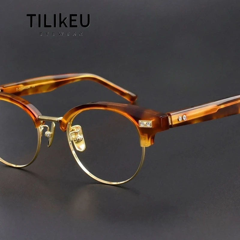 

High Quality Eyebrow Frame Plate Titanium Glasses Frame Men's Business Retro Oval Full Rim Myopia Prescription Eyeglasses Frame