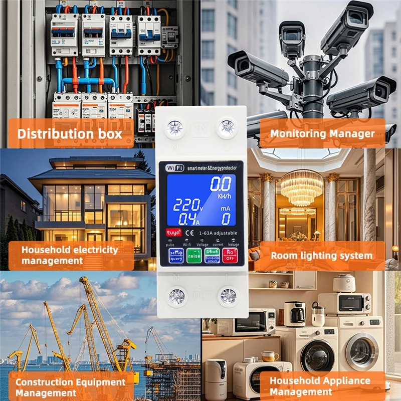 A99E-For Smart Home 220V Tuya Wifi Circuit Breaker 63A Voltage Relay Leakage Protection Automatic MCB Switch