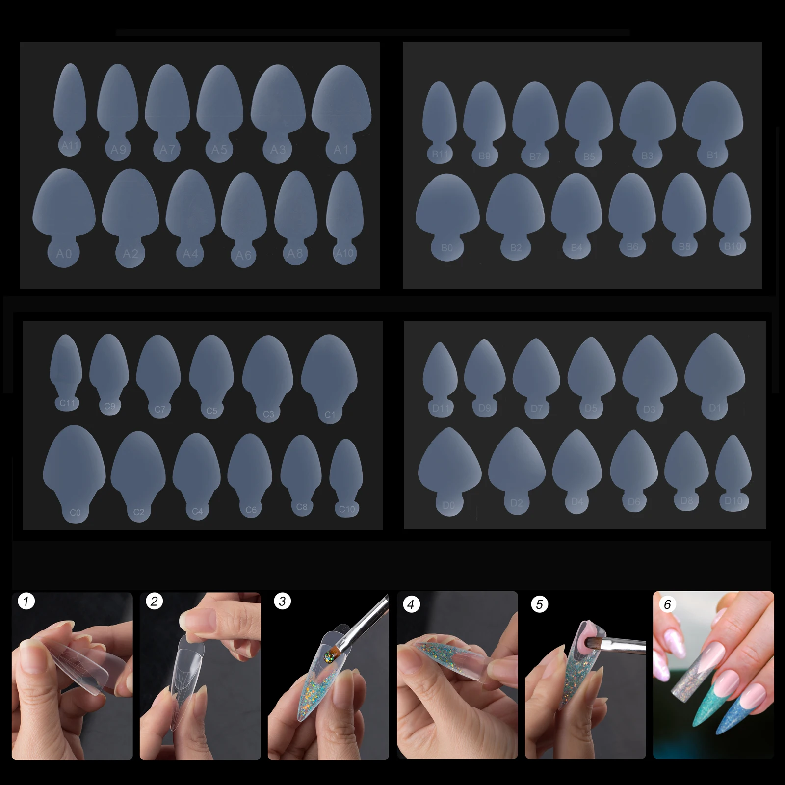 12pcs Forma Nail French Silicone Sticker for Dual Forms System Full Cover False Nails Quick Building Mold Tips Extend Accessorie