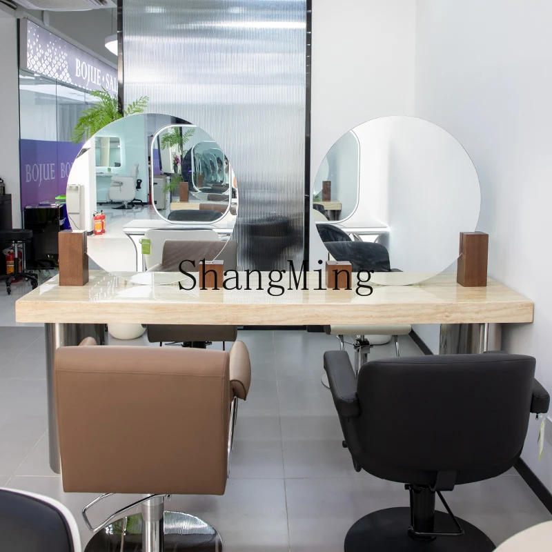 

ZYYnew barbershop mirror stand hair salon special double-sided mirror with cabinet hair cutting and perming table