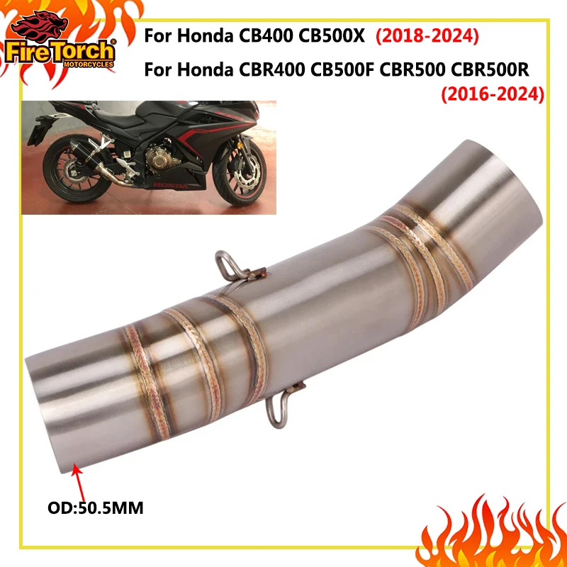 

Slip On For Honda CBR500 CBR500R CB500F CB500X CB400 CBR400 2016 - 2024 Motorcycle Exhaust Escape Muffler Middle Llink Pipe 51MM