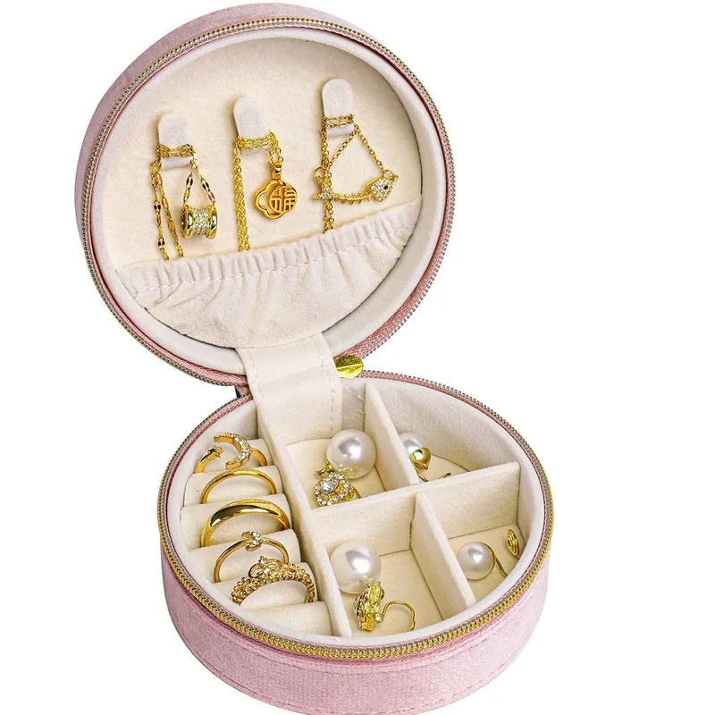 

Кружевная бархатная мини-портативная подарочная милая круглая шкатулка для драгоценностей