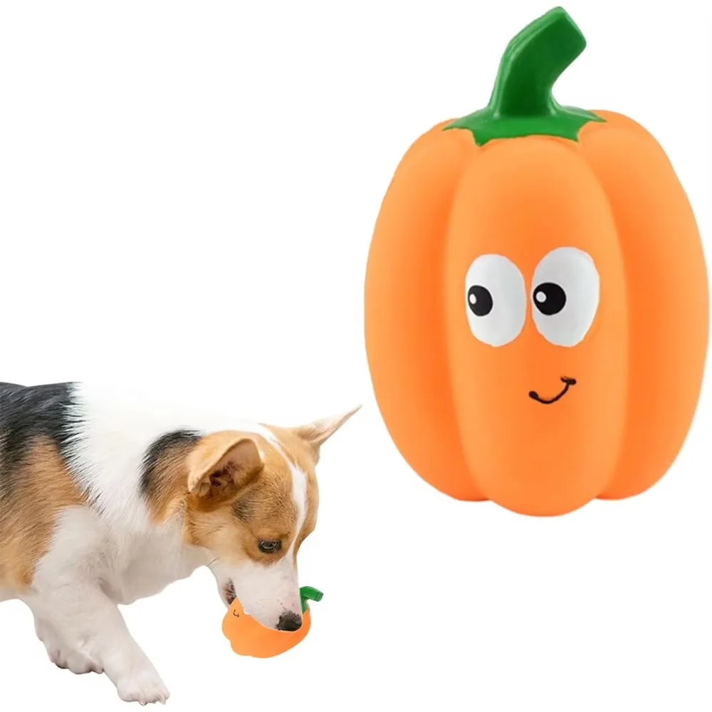 

Dog Squeaky Toy Interactive Pumpkin Latex Rubber Ball Toy Chew Dog Toy Soft Fetch Play Balls for Small Dogs Puppy Teeth Cleaning