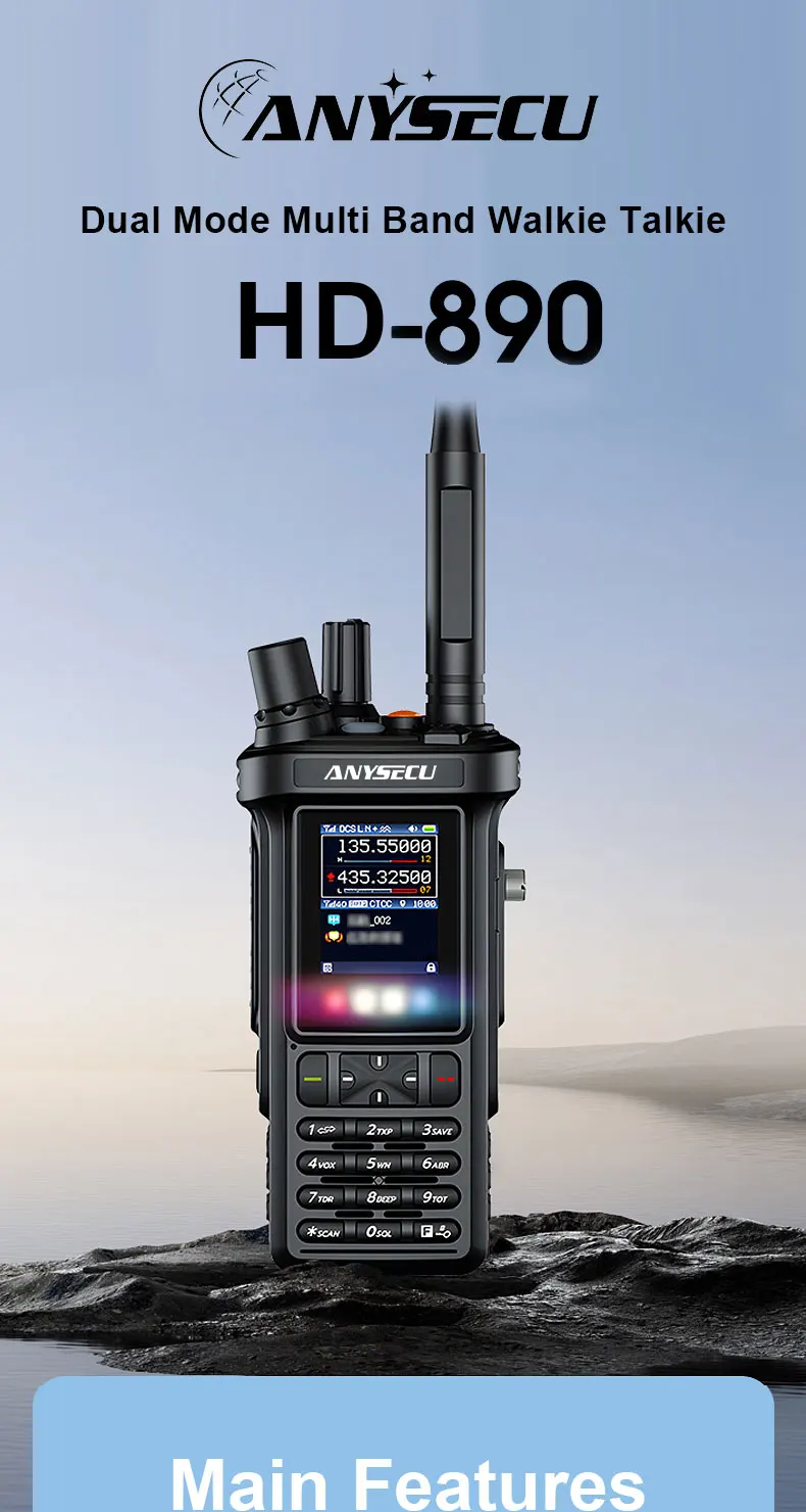 Anysecu HD-890 Two Way Radio 4G LTE Poc Network VHF UHF AM Air Band Receiver Cross Mode GPS Public Intercom HAM SenHaix SHX8900