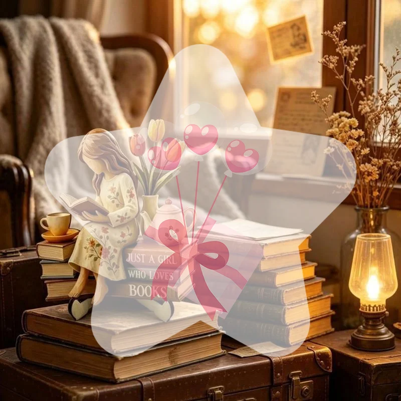 Reading Girl Figurine Creative Reading Magic Family 2D Wooden Craft Home Desktop Atmosphere-Enhancing Study Room Decoration