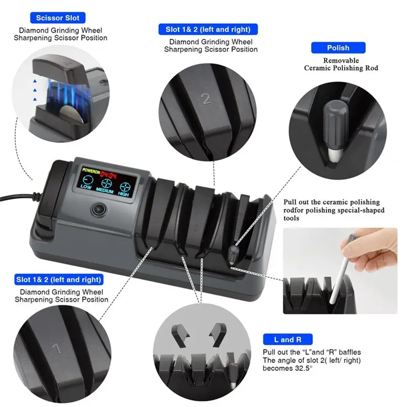 A96K-Knife Sharpener, 5 In 1 Multifunctional Electric 3-Speed Variable Professional With Screen For Straight (US)