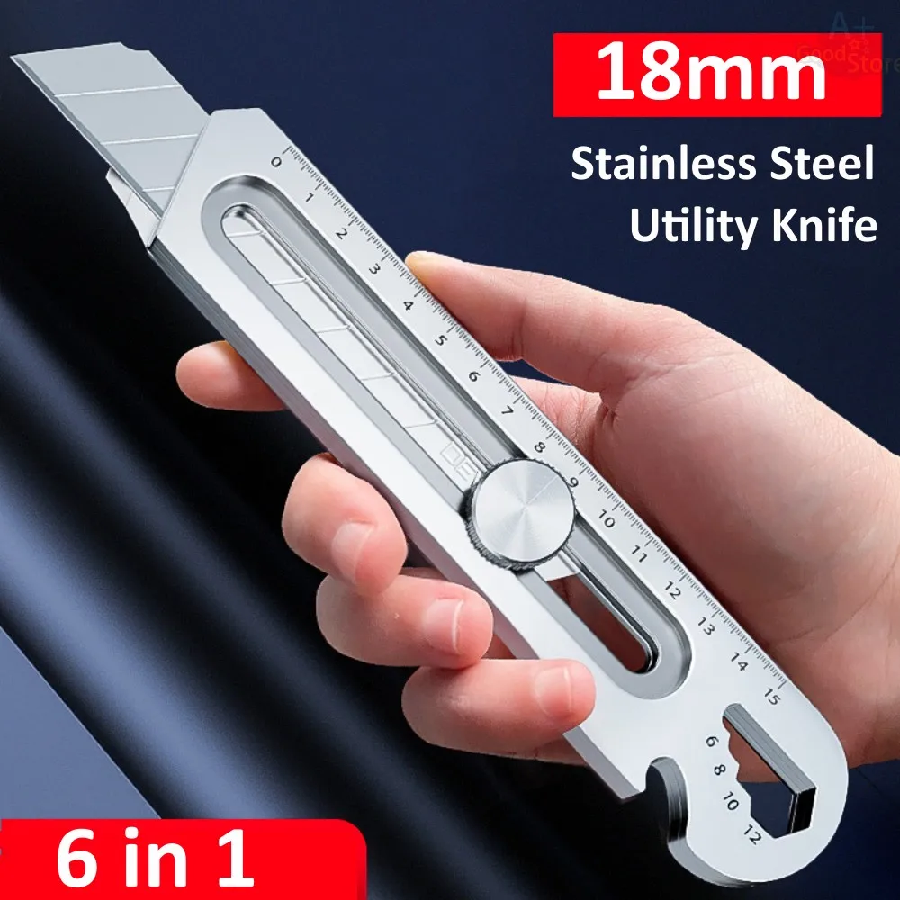 Multifunctional Utility Knife 6 in 1 Stainless Steel нож канцелярия Stationer Wallpaper Box Cutter Bottle Tin Opener Screw Ruler