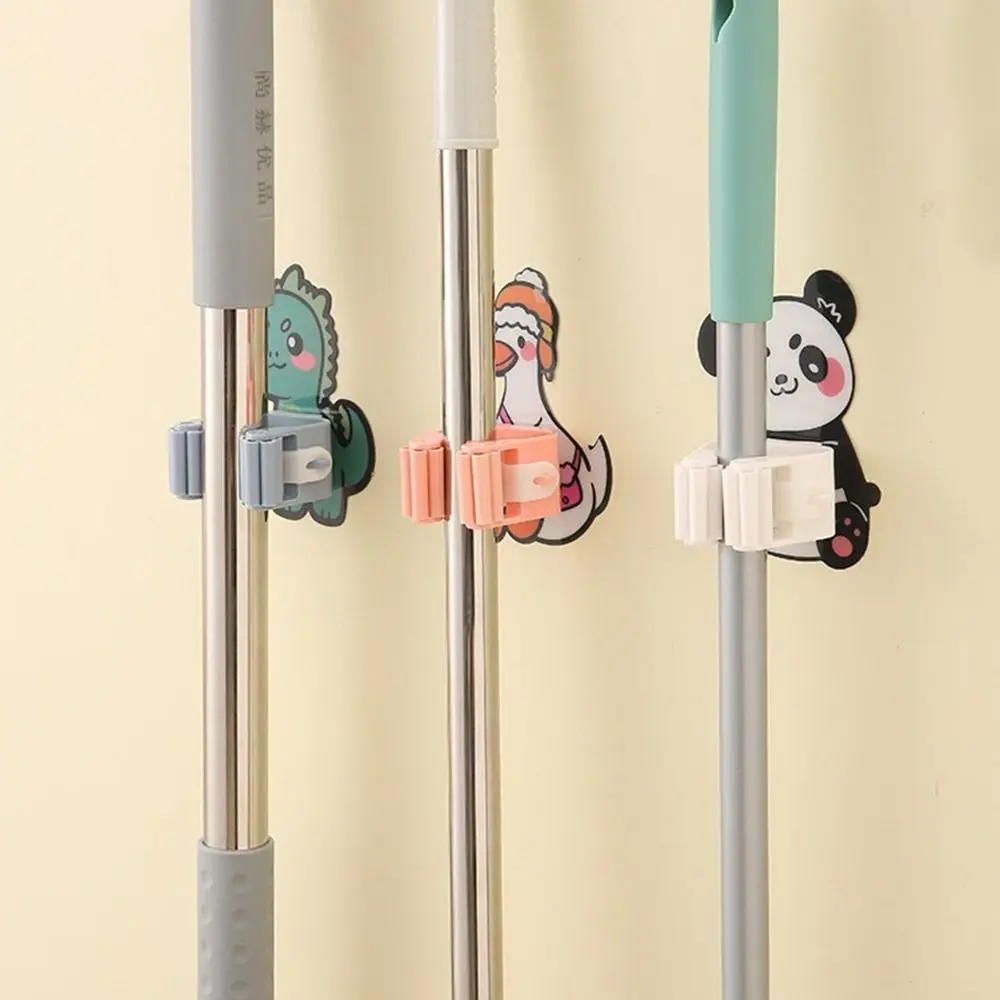 Auto-adesivo Cartoon Mop Clip, Wall-Mounted decorativo Wall Mop Holder, Cute Seamless Broom Hanger, Multi-purpose, Cozinha