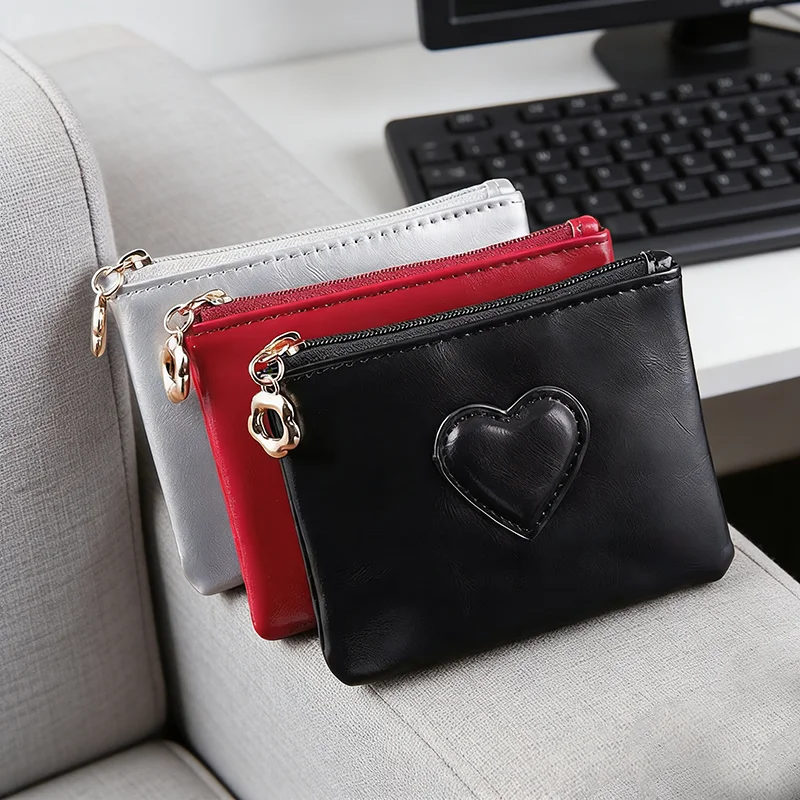 

Women's Credit Card Holder Wallet Multi Card Slot Coin Money Organizer with Zipper PU Leather Heart Style Card Cover Bags