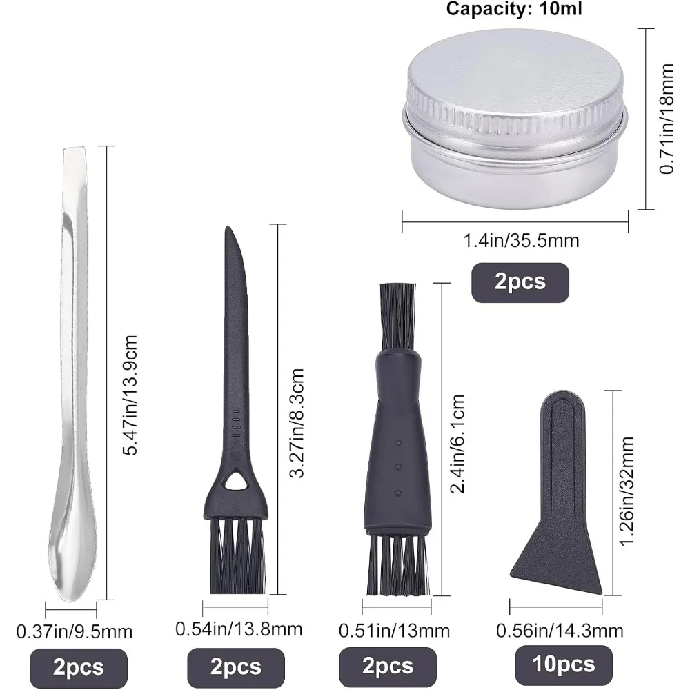 18PCS Pollen Scrapers Kit for Grinder Including 4PCS Plastic Cleaning Brush 10PCS Black Pollen Scrapers 2PCS Steel Spatula Scoop