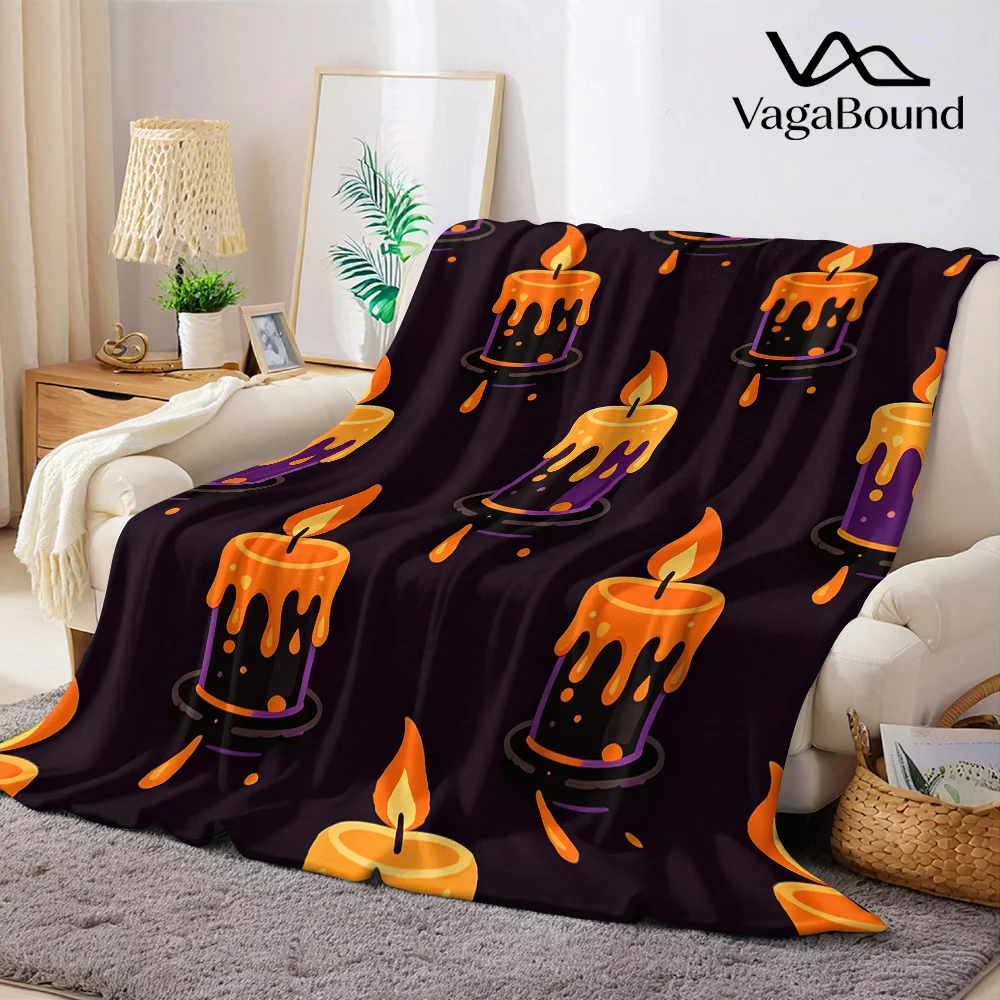 Halloween Candles Flannel Blanket Warm Soft Halloween Christmas All-Season Couch Decorative Cozy Warm Gift