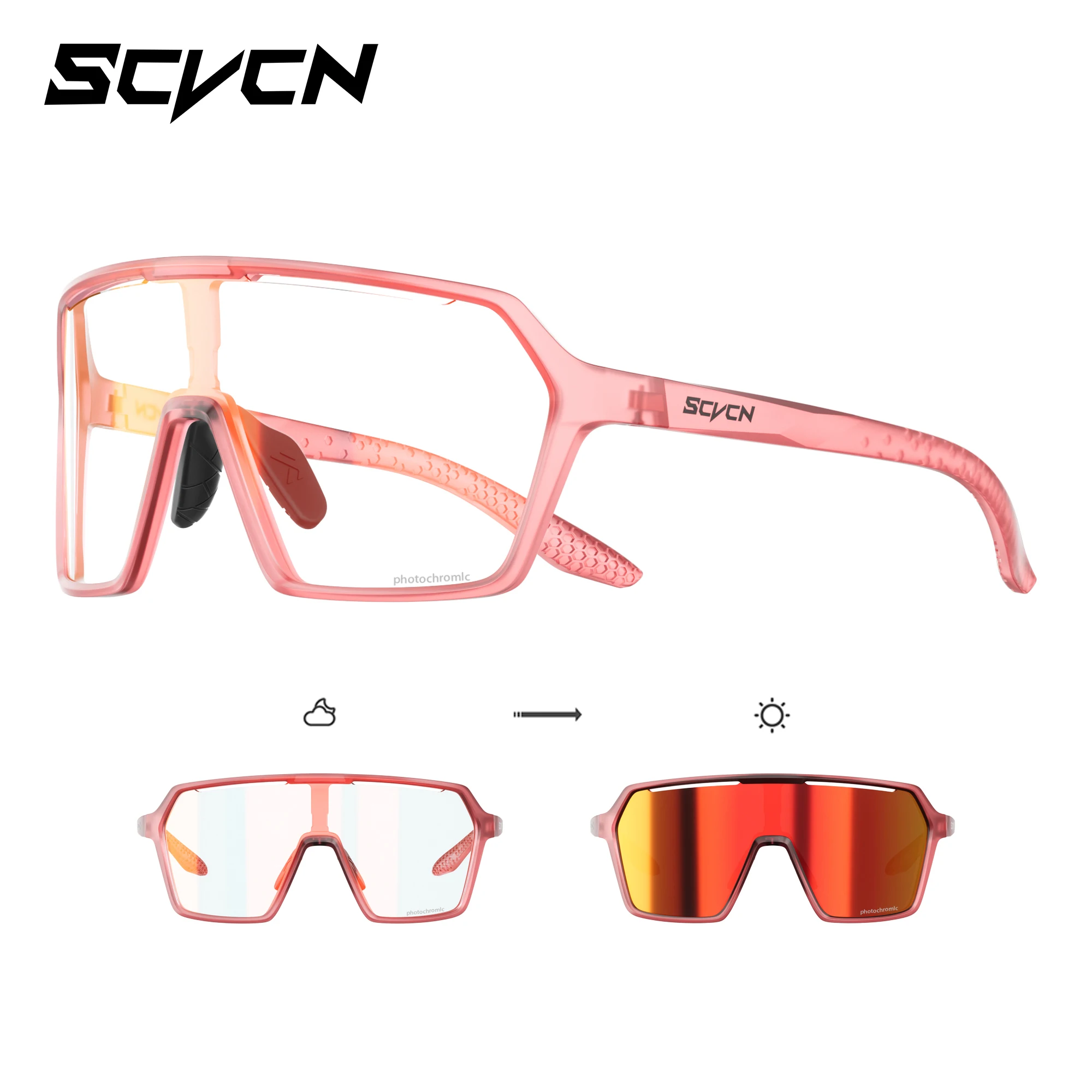 SCVCN Photochrome Sonnenbrille für Herren, Fahrradbrille UV400n, Damen-Fahrbrille, MTB-Rennrad-Sportbrille, Laufbrille