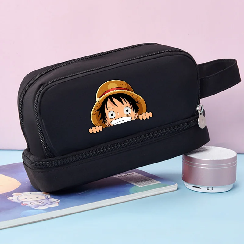 One Piece Pencil Bag Anime Printed Pen Case Large Capacity Stationery Storage Pouch Girls Boys Student School Accessories Gifts