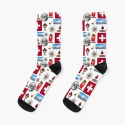 Switzerland Culture Icons - Swiss Souvenirs Combo Pack X9 Socks Men's New year's floral designer brand Man Socks Women's