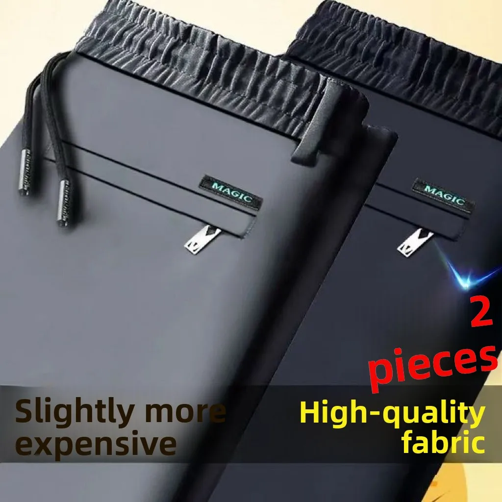 

Мужские прямые брюки из ледяного шелка с эластичной резинкой на талии, повседневные спортивные длинные брюки, универсальные деловые повседневные свободные летние брюки