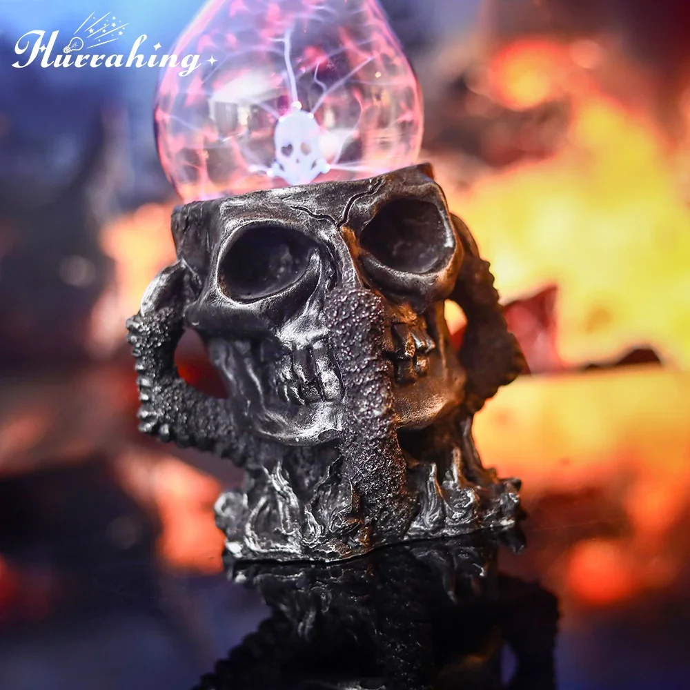 עץ סטאמפ גולגולת קריסטל פלזמה 4 אינץ 'כדור ברק קסמים מגע-רגיש מדע הארה מדהימה עיצוב פנים מדליק