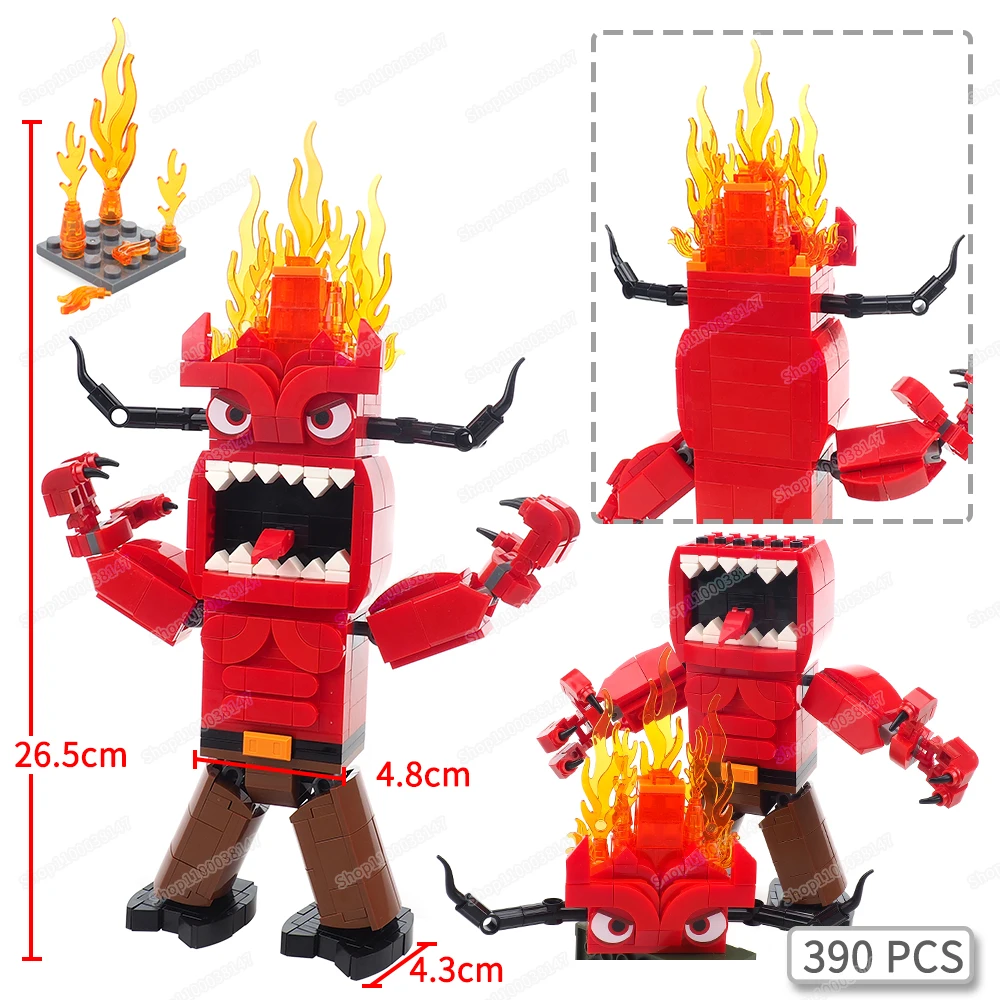 Fire red Angry Horns Monster Building Block Assembly MOC Emotions Figures Fantasy Models Scenes Adventure Children Gift Boy Toys