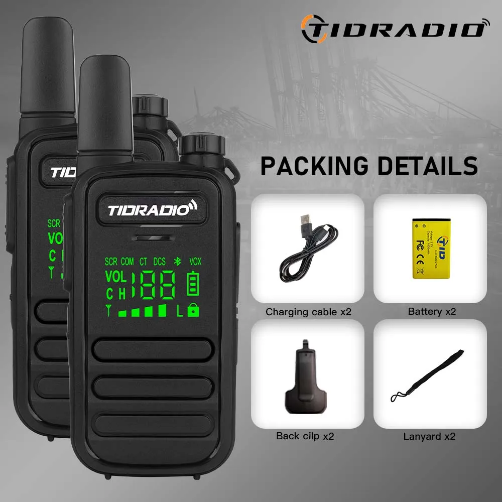 TIDRADIO 2PCS Portable Mini Walkie Talkie Profesional PMR /FRS  Communication Radio Two Way Radio Transceiver M11 Rechargable