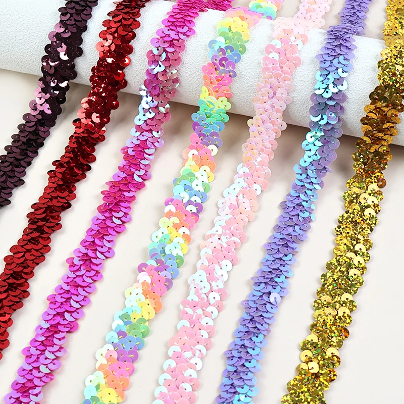 

2/5/10M Meetee 20mm Elastic Sequin Lace Webbing Dance Clothes Dress Stretch Tape Garment Trim Decoration Laces Sewing Accessory
