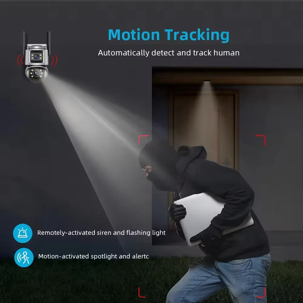 كاميرا واي فاي 8 ميجابكسل 4K خارجية فائقة الدقة بعدسة مزدوجة شاشات مزدوجة شبكة IP AI كشف الإنسان CCTV كاميرا الأمن ICSEE