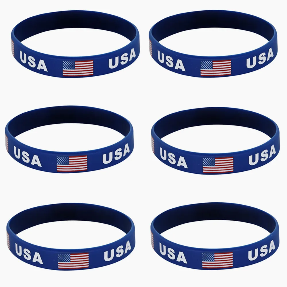 Wholesale 80pcs American Flag Silicone Bracelets Sport USA Wristband United States Wrist Strap Men Women Rubber Band Accessories