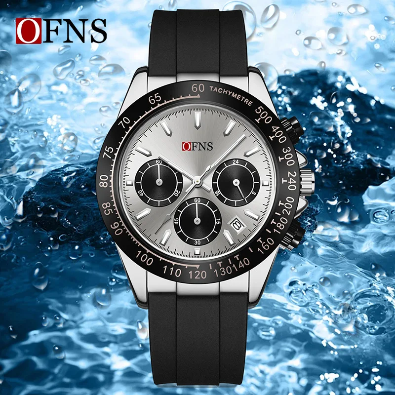 

OFNS7103 Men's Quartz Watch with Three Eyes, Six Needles, Fluorescent Scale, Waterproof, Business and Leisure Watch Gift