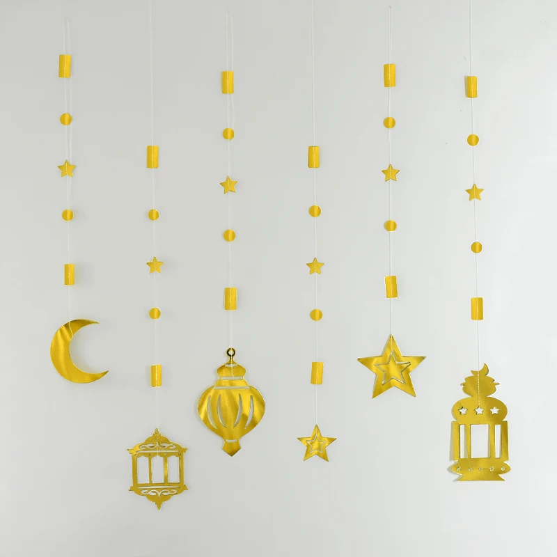 EID Mubarak Swirl Banner Star Moon Ceiling Hanging Ornament Ramadan Kareem Decoration for Home 2024 Islam Muslim Party Supplies