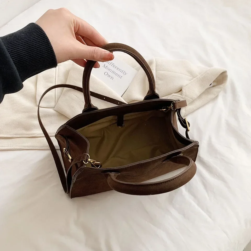 VONMONAN Ladies\' Top-handle Bag High-end Design Vintage Commute Handbag For Autumn Winter Faux Suede Casual Tote Shoulder Bags