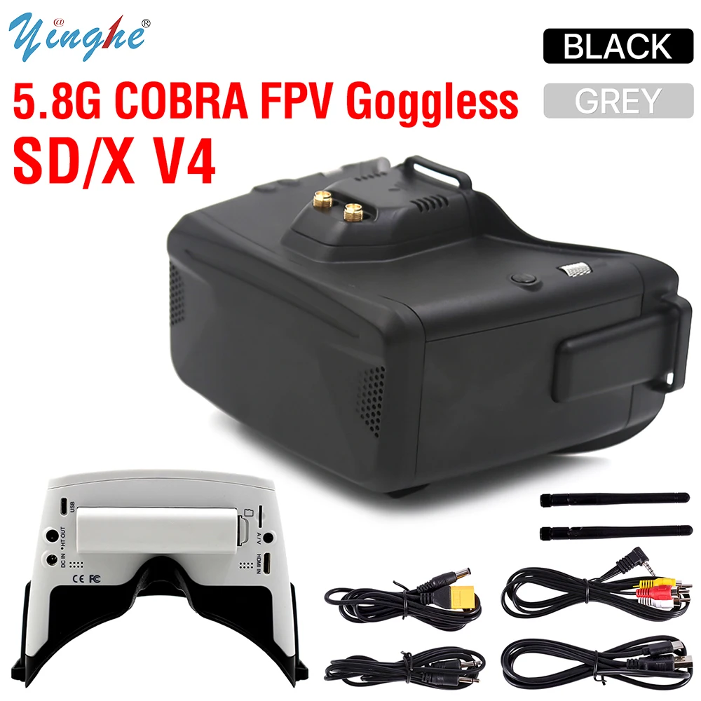 SKYZONE 코브라 SD X V4 FPV 비디오 고글, 800x480 4.3 인치 코브라 1280x720 4.1 인치 5.8G 48CH 리시버 헤드 트래커 DVR, FPV용