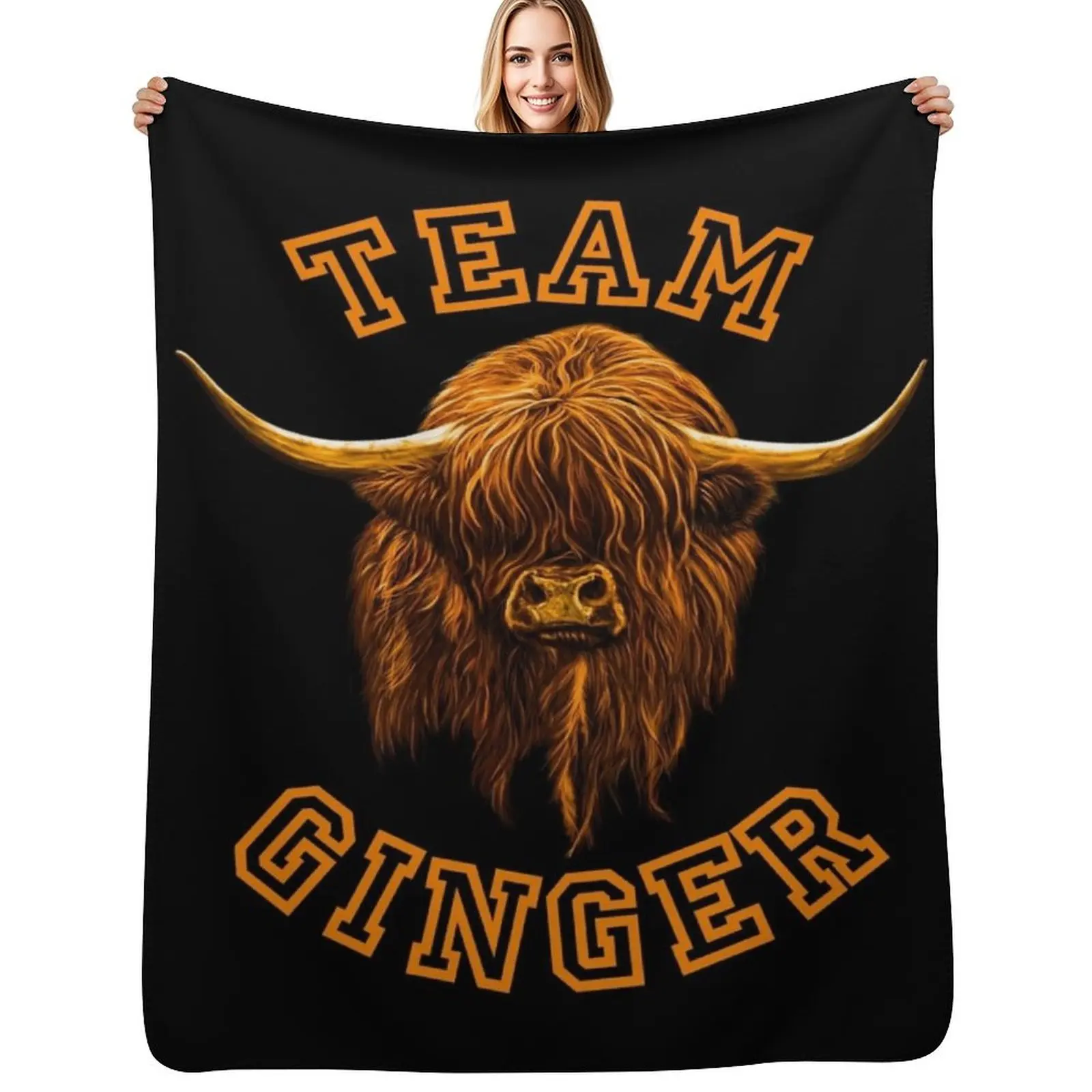 Team Ginger Scottish Highland Cow Throw Blanket Baby Blankets For Baby Personalized Gift Picnic Softest Blankets