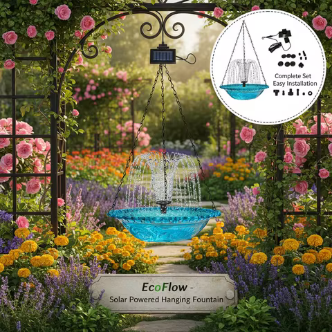 Hangable Bird Feeder Bird Bath With Solar Powered Water Fountain Garden Decoration For Nature Lovers Deck Backyard
