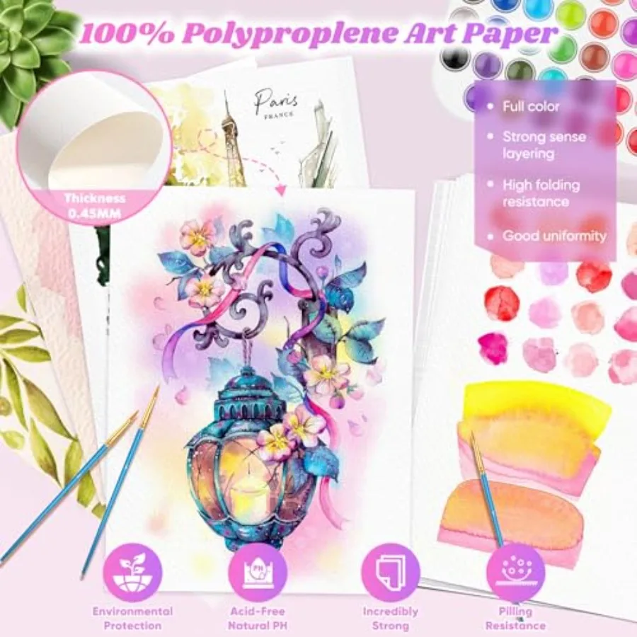 64 Sheets Watercolor Paper, Water Color Paper, 140lb/300gsm Artist Sketch Easel Acrylic Painting Bulk, Art Supplies for Child A view 3