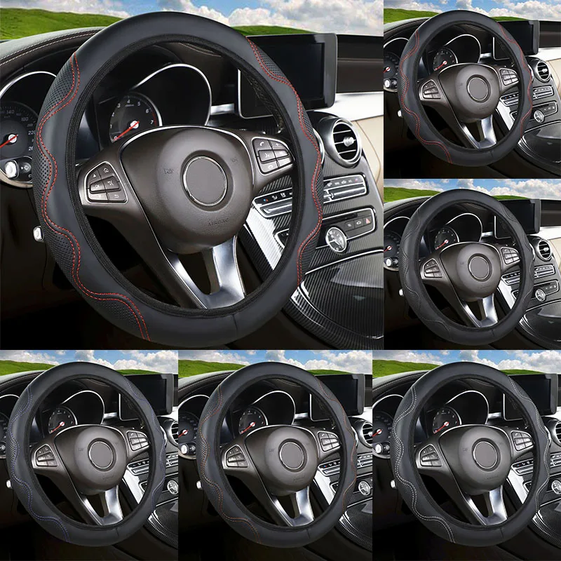 PU-Stereo-Lenkradbezug ohne Innenring für Sportwagen, passend für 15-Zoll-Autoinnenräume, in Schwarz, universell