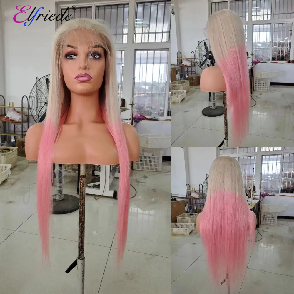 Elfriede Ombre #613 Pink Straight Lace Front Wigs for Women 4x4 Lace Closure 13X4 13X6 HD Lace Frontal Wig Remy Human Hair Wigs