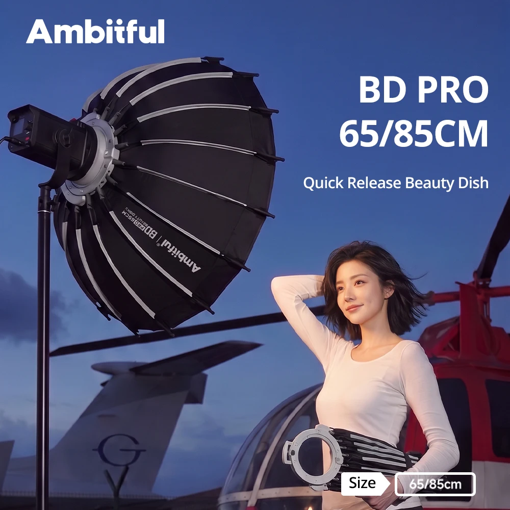 Ambitful BDPro-65 BDPro-85 Umbrella Style Softbox Bowens Mount Quick Set-up Studio Silver Wide Angle Beauty Dish Honeycomb Grid