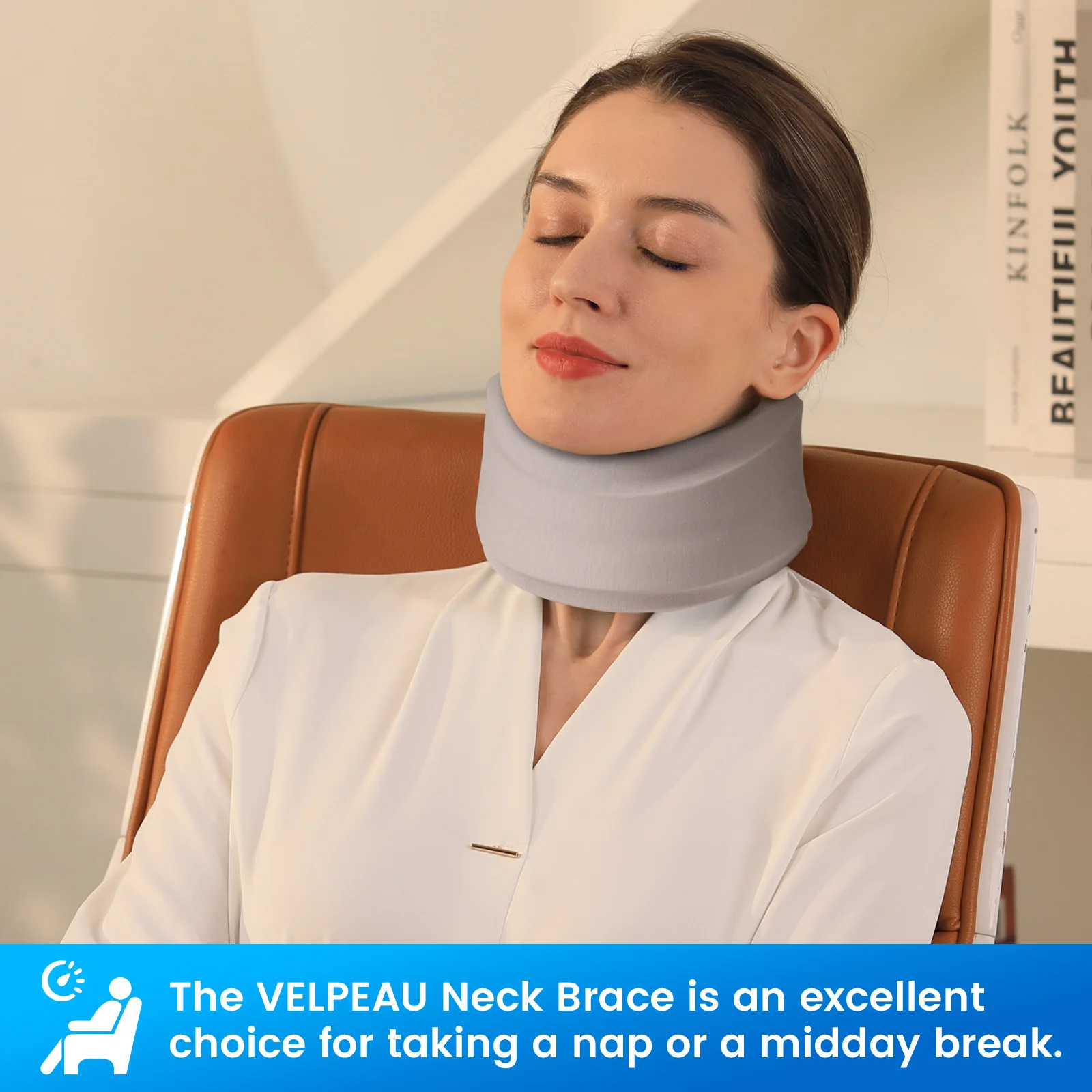 VELPEAU Neck Support Brace for Neck Pain, Adjustable and Soft Cervical Collar for Sleeping, Snoozing, Relieve Spine Pressure