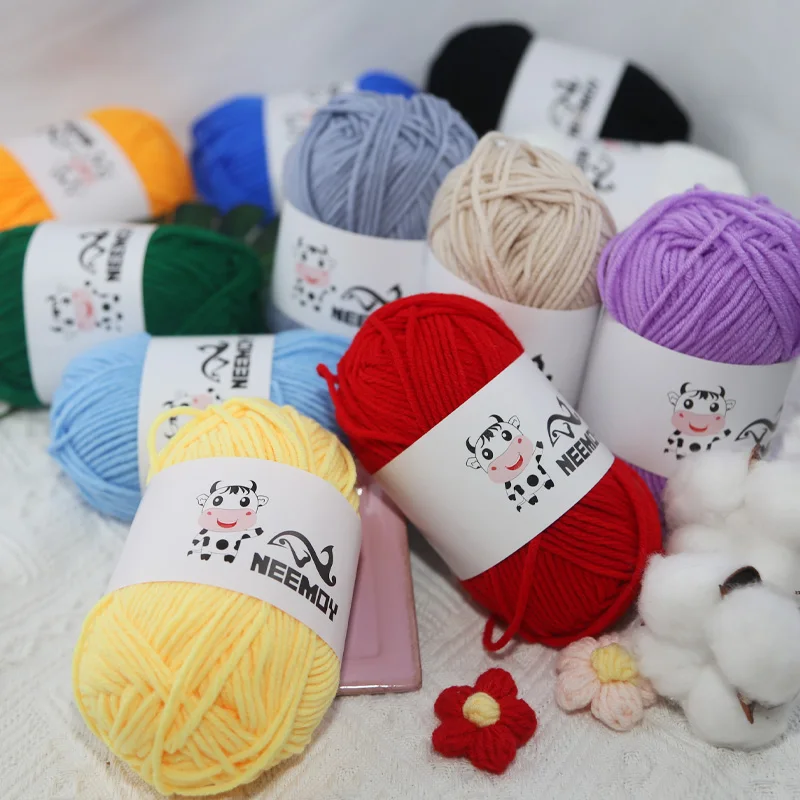 NEEMOY 5pcs Total 250g Milk Cotton Knitting Yarn Soft Tufting Baby Crochet Knitted Yarn for Hand Knitting Worsted Thread Line