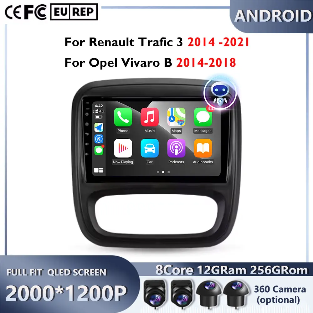 

Android 16 For Renault Trafic 3 2014-2021 For Opel Vivaro B 2014-2018 Car GPS Navigation Radio AndroidAuto Carplay 4G Head Unit