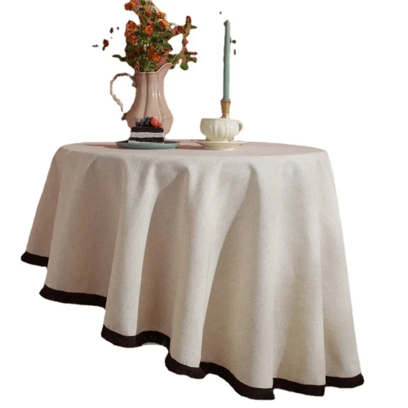 

Foreign trade hot table cloth ins wind bamboo knot hemp fringe round tablecloth cover towel