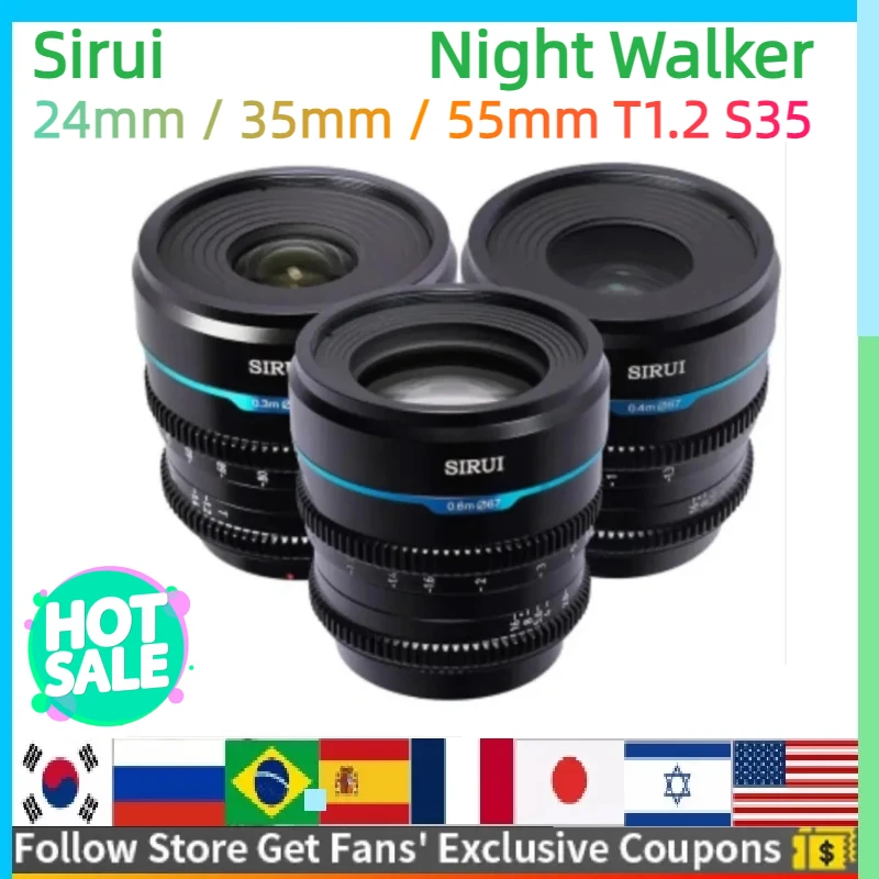 Sirui Night Walker 24mm / 35mm / 55mm T1.2 S35 Cine Lens Series Lightweight Fast T1.2 Aperture Lenses